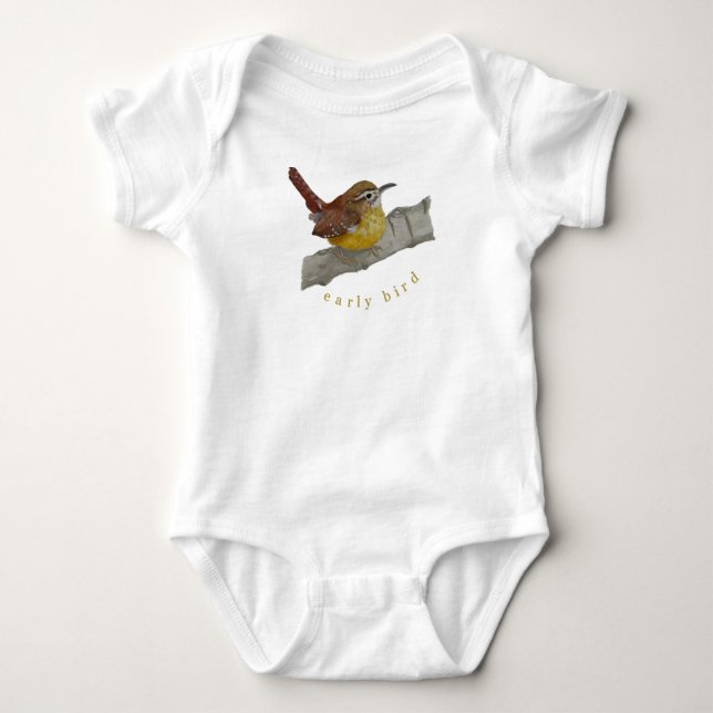 Cute Wren "Tidigt Bird" Baby Exfit T Shirt (Framsida)