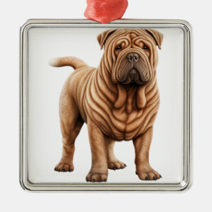 CUTE WRINKLY TAN SHAR PEI HUND JULGRANSPRYDNAD METALL