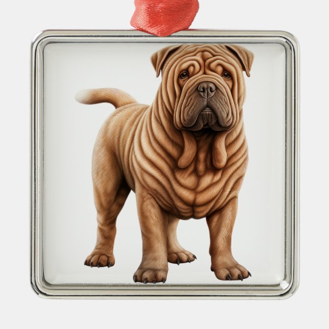 CUTE WRINKLY TAN SHAR PEI HUND JULGRANSPRYDNAD METALL (Framsidan)