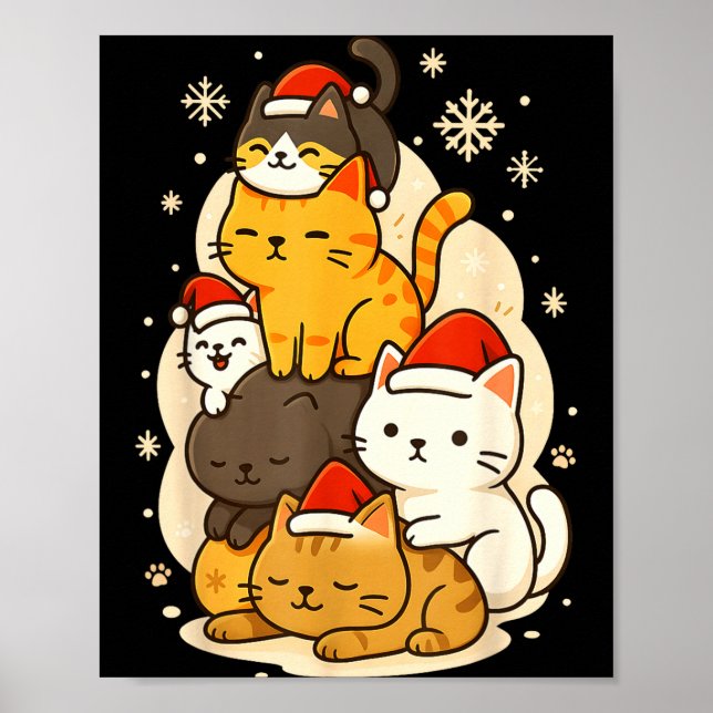 Cute Xmas Kawaii Cats Neko Funny Kitten Lover Anim Poster (Framsidan)