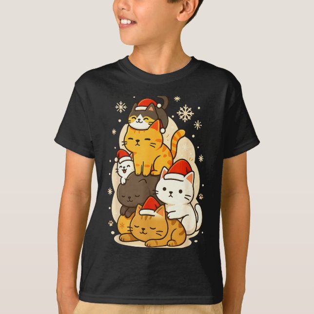 Cute Xmas Kawaii Cats Neko Funny Kitten Lover Anim T Shirt (Framsida)