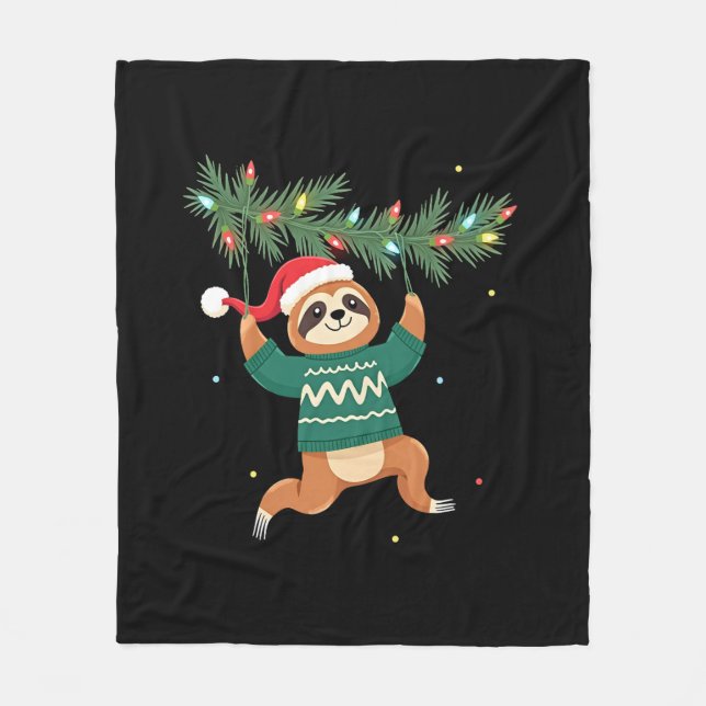 Cute Xmas Sloth Santa Hat Christmas Sloth - Tree L Fleecefilt (Framsidan)
