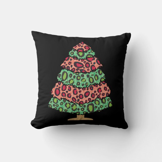 Cute Xmas Tree Leopard Print Funny Holiday Gift Kudde (Framsida)