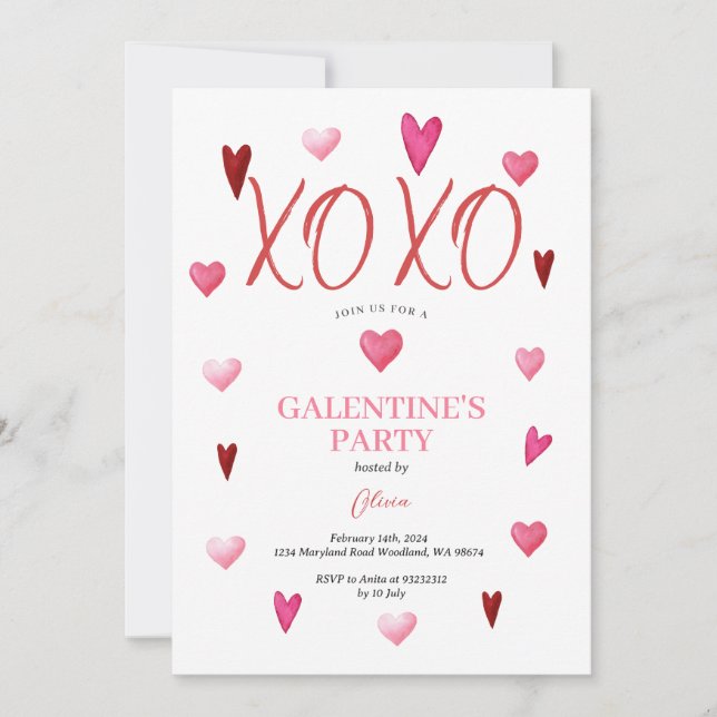 Cute XOXO Rosa Galentine Day Party Valentine Inbjudningar (Framsida)