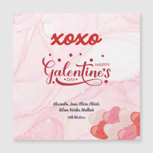 Cute XOXO Rosa Marble Glitter Galentine's Day Magnetisk Inbjudningskort