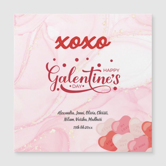 Cute XOXO Rosa Marble Glitter Galentine's Day Magnetisk Inbjudningskort (Framsida)