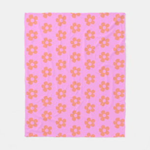 Cute Y2k Preppy Blommönster Dorm Decor Shock rosa Fleecefilt