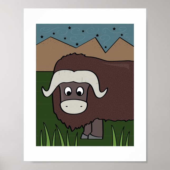Cute Yak Illustration - Konst från lantgårdar och  Poster (Framsidan)