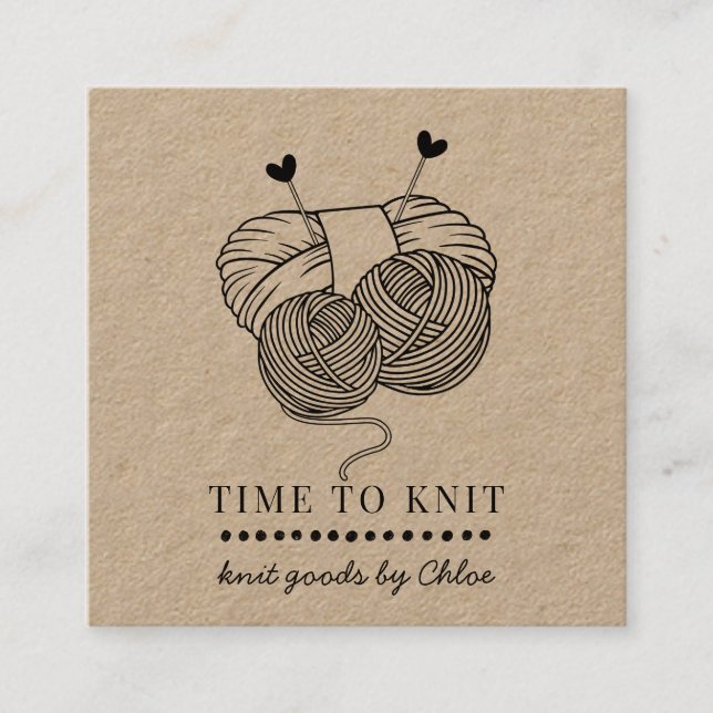 Cute Yarn Handmade Sticka Goods Kraft Fyrkantigt Visitkort (Framsida)