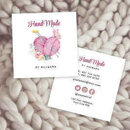 Cute Yarn Heart Knitting Nål Fyrkantigt Visitkort