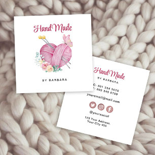 Cute Yarn Heart Knitting Nål Fyrkantigt Visitkort