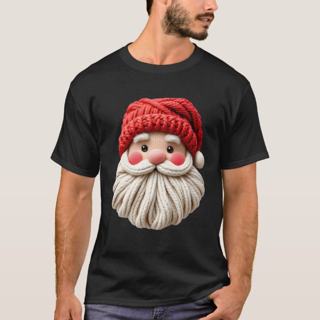 Cute Yarn Santa Christmas Face T Shirt (Framsida)