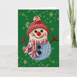 Cute Yarn Snowman (Faux, Not actual Yarn) Helgkort