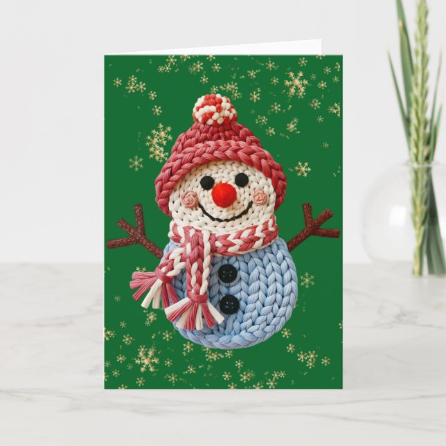 Cute Yarn Snowman (Faux, Not actual Yarn) Helgkort (Framsida)