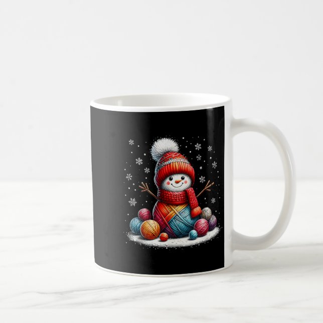Cute Yarn Snowman Quilter Christmas Crochet Knitti Kaffemugg (Höger)