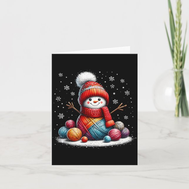 Cute Yarn Snowman Quilter Christmas Crochet Knitti Kort (Framsida)