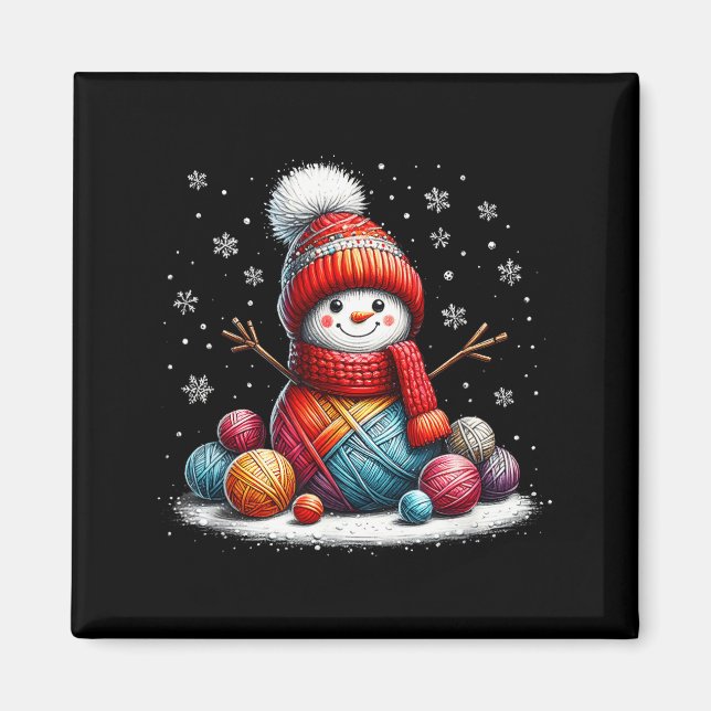 Cute Yarn Snowman Quilter Christmas Crochet Knitti Magnet (Framsidan)