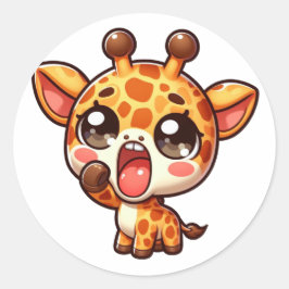 Cute Yawning Girrafe Runt Klistermärke