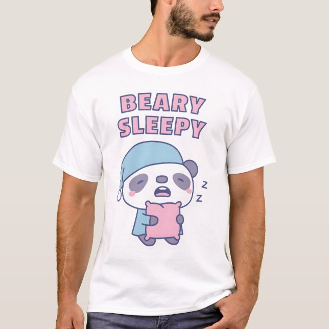 Cute Yawning Panda Beary Sömnig Pun T Shirt (Framsida)