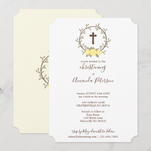 Cute Yello Blommigt Wandan Kor Baptism Christening Inbjudningar
