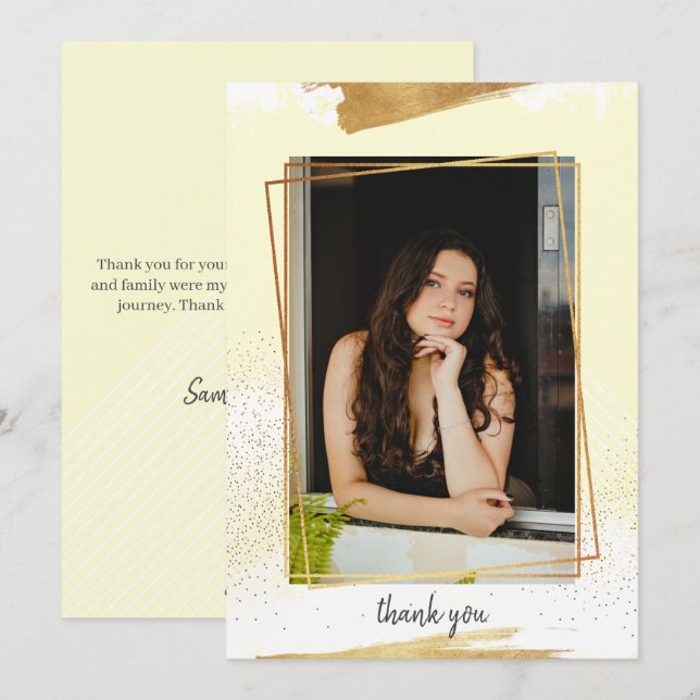 Cute Yello & Guld Framed Studenten - tackkort Inbjudningar (Fram/baksida)