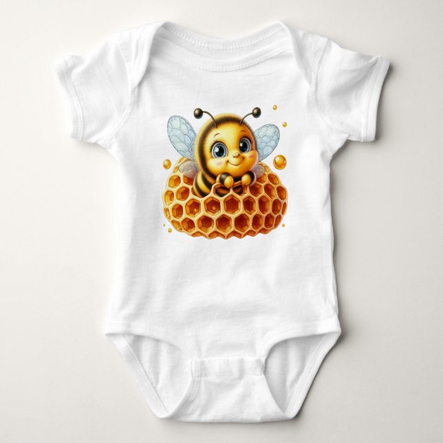 CUTE YELLOW AND BLACK CARTOON HONEY BEE T SHIRT (Framsida)