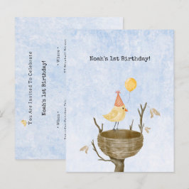 Cute Yellow Baby Bird With Balloon Invitation Vykort