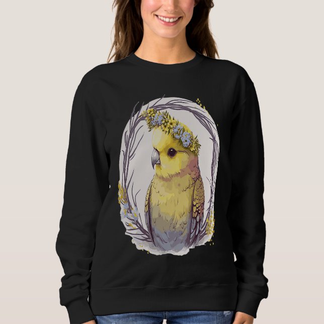Cute Yellow Budgie Parakeet Bird Flower Crown Pet  T Shirt (Framsida)