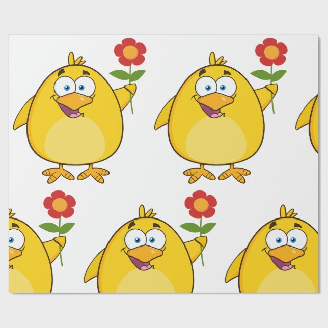 Cute Yellow Cartoon Chick with Flower Presentpapper (Platt)