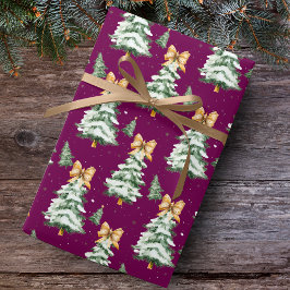 Cute yellow Coquette bows Christmas trees magenta Presentpapper