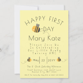 Cute Yellow Customized Honey Bee First Birthday Inbjudningar