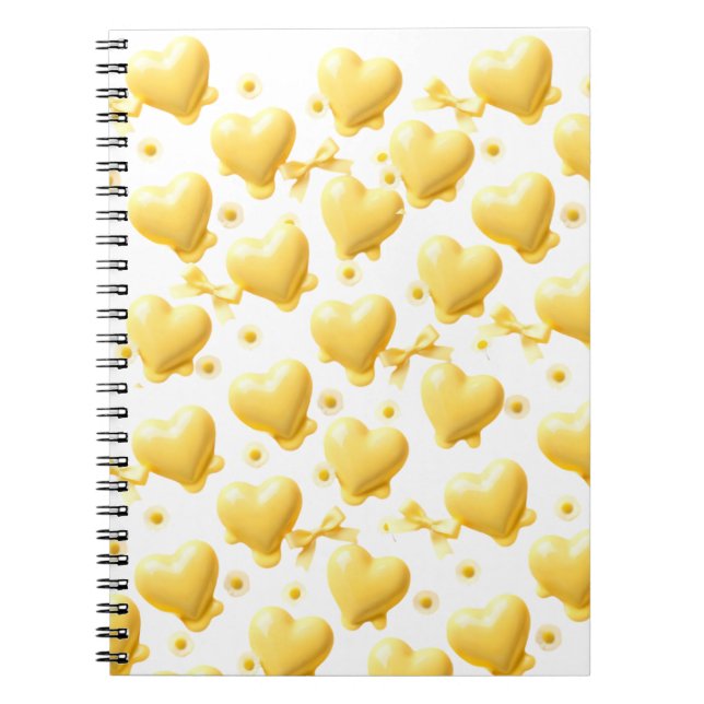 Cute Yellow Hearts Pattern Spiral Notebook Anteckningsbok (Framsidan)