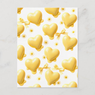 Cute Yellow Hearts Postcard - Sweet Candy Love Not Vykort