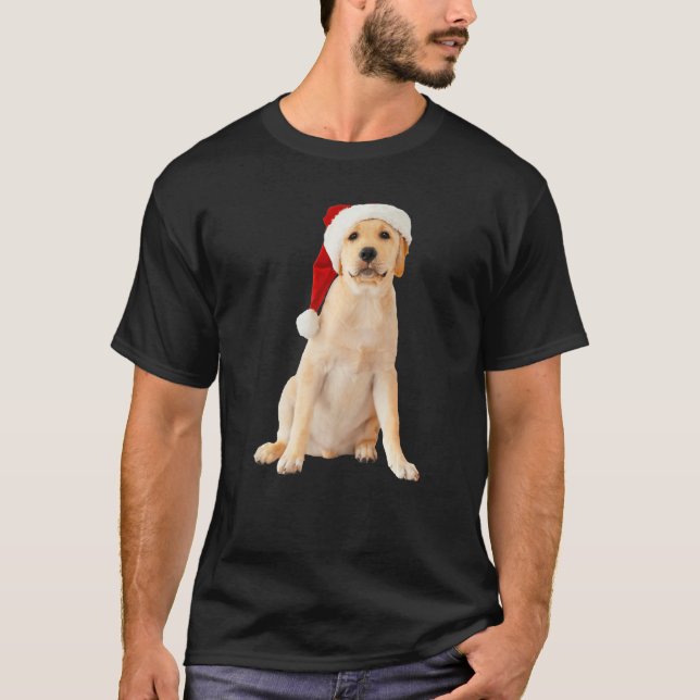 Cute Yellow Lab Puppy Santa Hat Image Christmas Do T Shirt (Framsida)