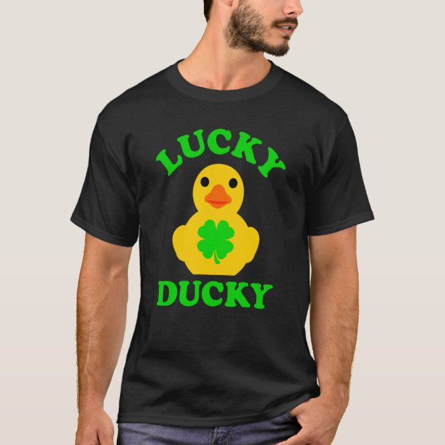 Cute Yellow Rubber Duck Four Leaf C Lucky Ducky T Shirt (Framsida)