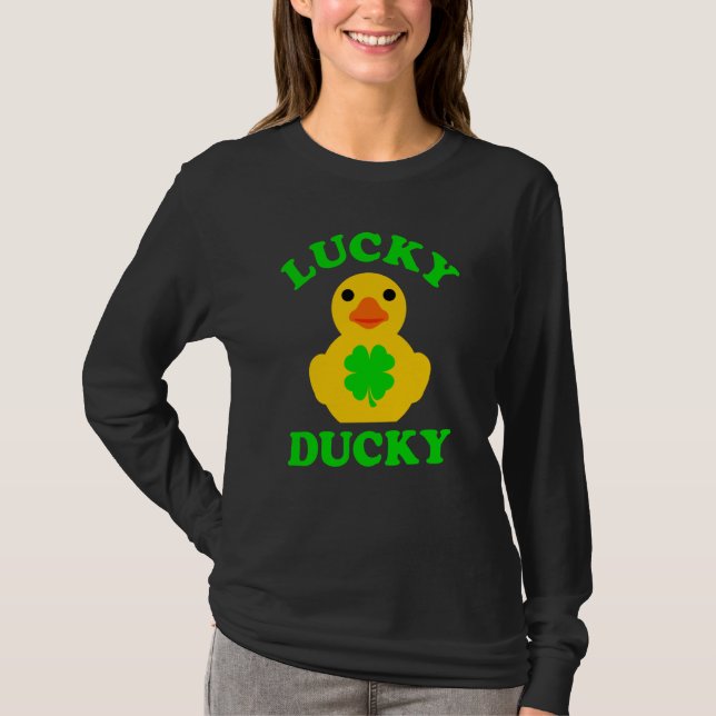 Cute Yellow Rubber Duck Four Leaf C Lucky Ducky T Shirt (Framsida)
