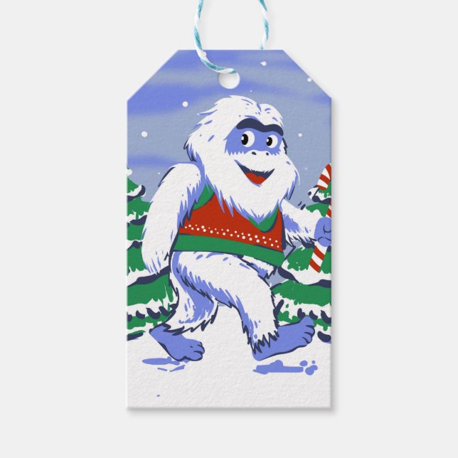 Cute yeti christmas i skog presentetikett (Framsidan)