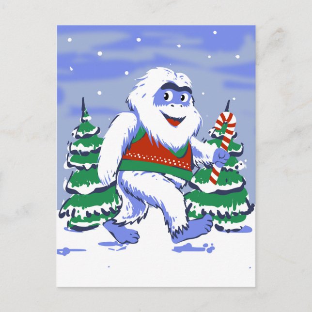 Cute yeti christmas in forest vykort (Framsida)