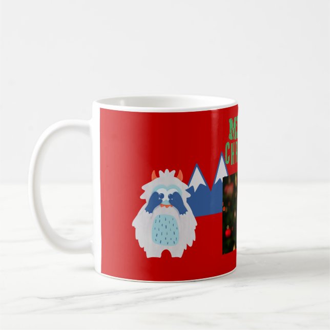 Cute Yeti Whimsical Kids julfoto Kaffemugg (Vänster)