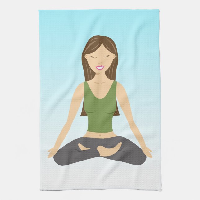 Cute Yoga Girl Sitta i Lotus Pose Illustration Kökshandduk (Vertikal)