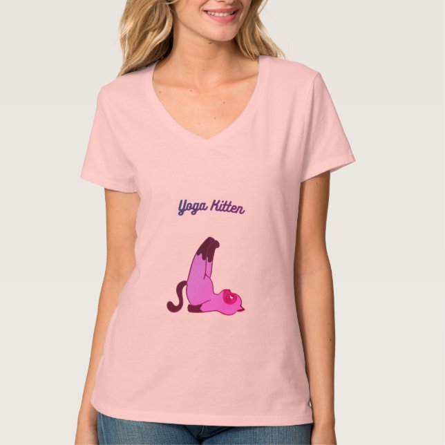 Cute Yoga Kitten Pose T-Shirt (Framsida)