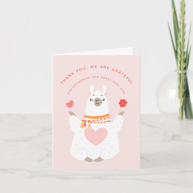 Cute Yoga Llama Girl Baby Shower Tack Kort (Framsida)