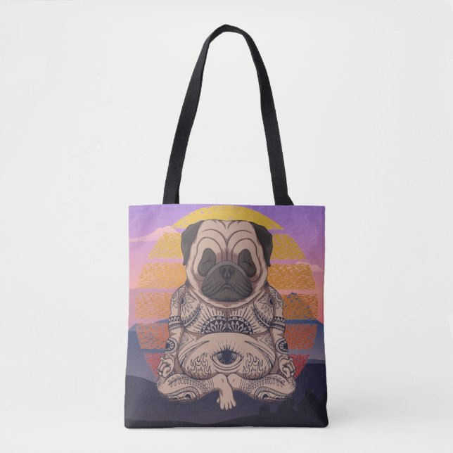 Cute Yoga Pug Tote Bag Tygkasse (Framsida)