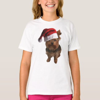 Cute Yorki med Jultomten Hat T Shirt