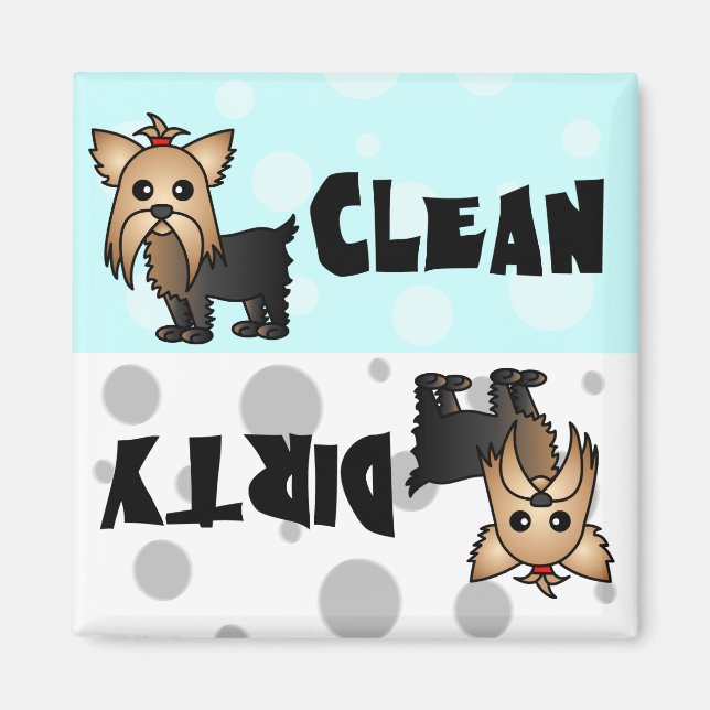 Cute Yorkie Clean / Dirty Dishwasher Magnet (Framsidan)