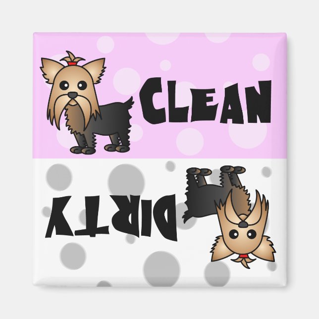 Cute Yorkie Clean / Dirty Dishwasher Magnet (Framsidan)