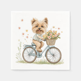 Cute Yorkie Hund Biking Vår blommor Pappersservett