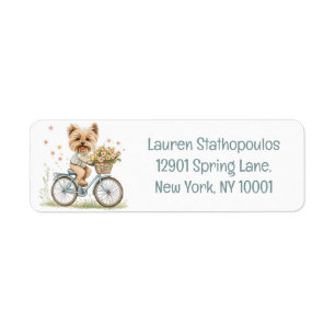 Cute Yorkie Hund Biking Vår blommor Returadress Etikett