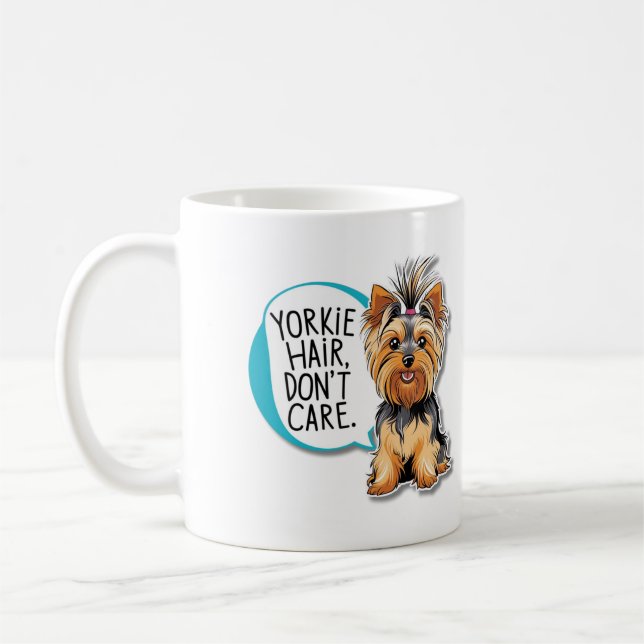 Cute Yorkie Hund Hair bryr sig inte Kaffemugg (Vänster)