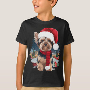 Cute Yorkie Hund jultomten Hat Scarf Winter H T Shirt